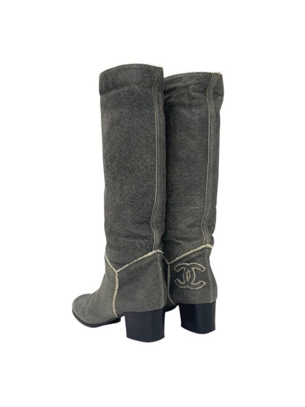 Chanel Boots Long Shoes Leather Shearling Gray Coco Mark - Picture 4 of 10